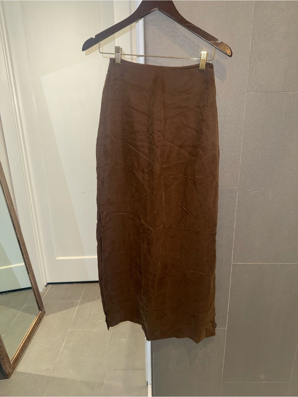 AFENDS Women’s Grace Cupro Maxi Skirt Brown XS Side Slit